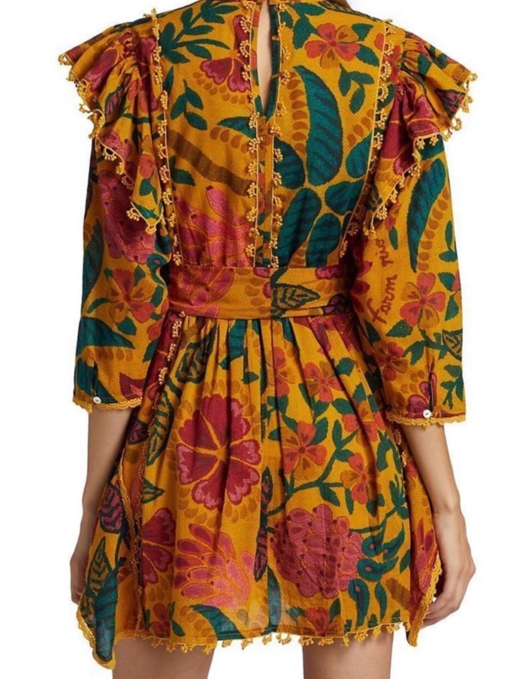 Farm Rio Yellow Pink Ruffle Wrap Mini Dress - Picture 4 of 7